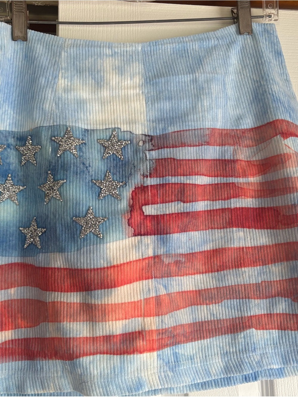 Judith March Red, Blue and White Patriotic Flag Corduroy Skirt
